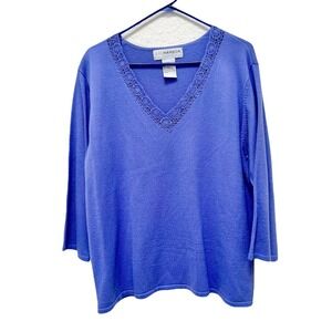 Sag Harbor‎ Woman Plus Size 1X Blue V Neck Long Sleeve Knit Sweater Pullover